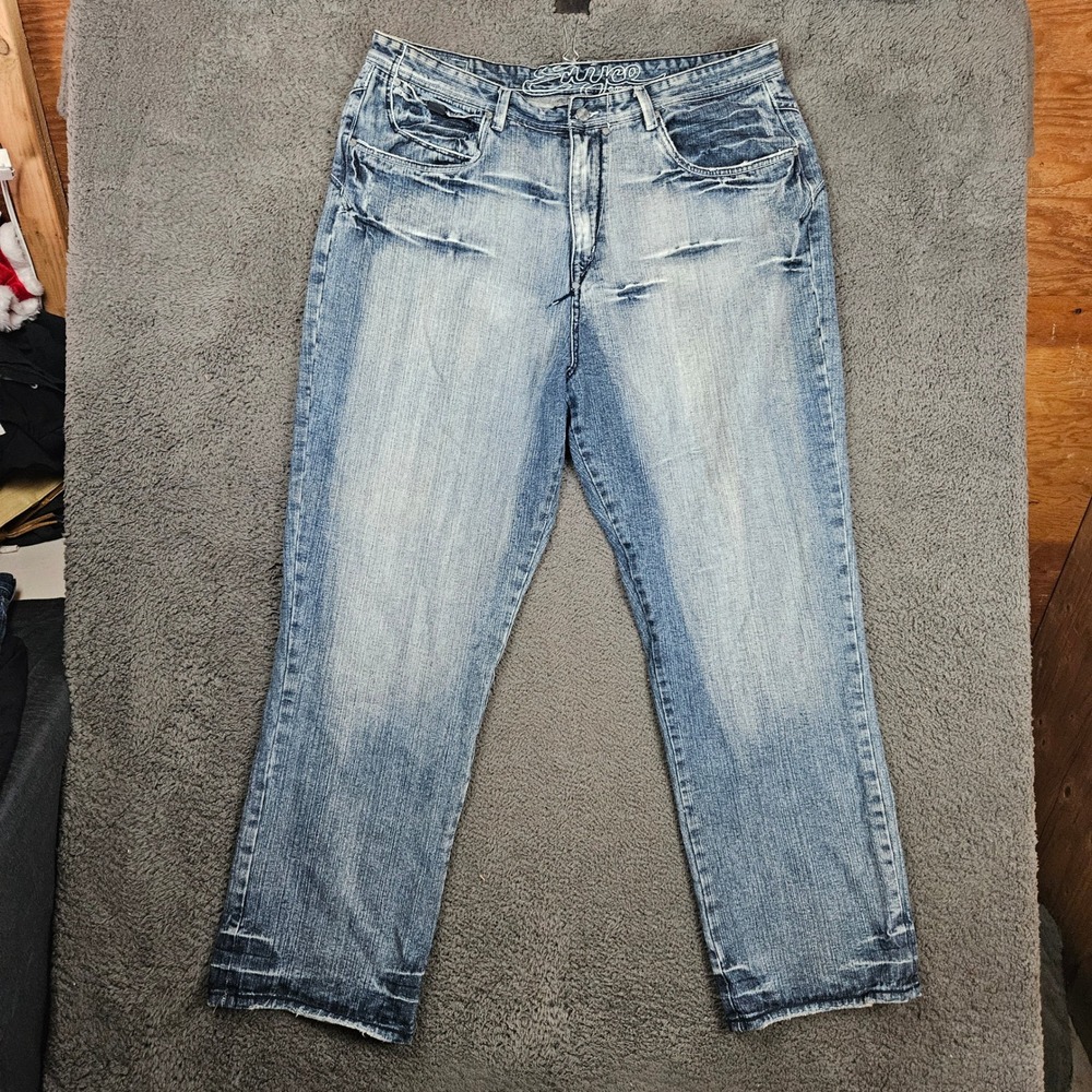Enyce Mens Baggy Jeans 42x34 Blue Y2K Hip Hop Streetwear Relaxed Fit